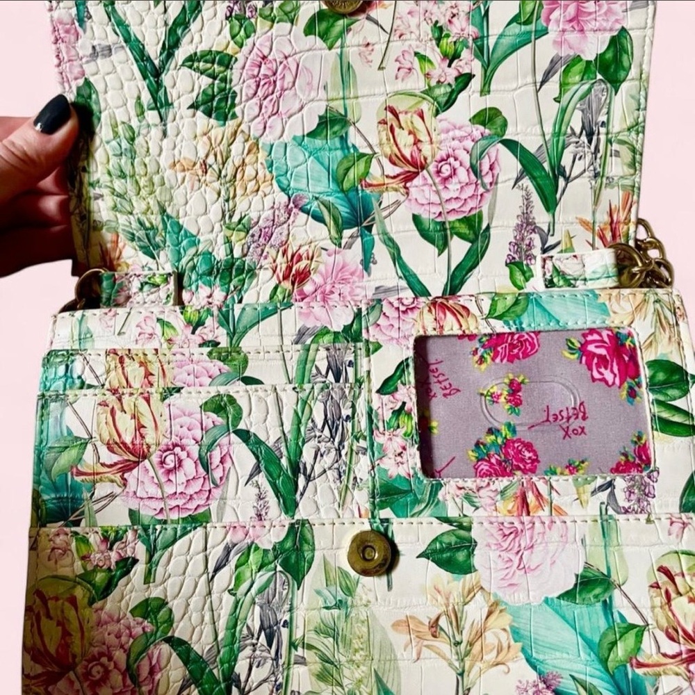 Betsey Johnson Floral Quilted Crossbody Bag - White, Green, Pink - Picture 8 of 12